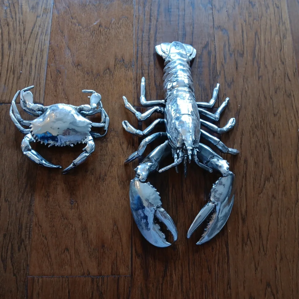 GORGEOUS Pair of Z Gallerie Metal Lobster & Crab Sculptures.